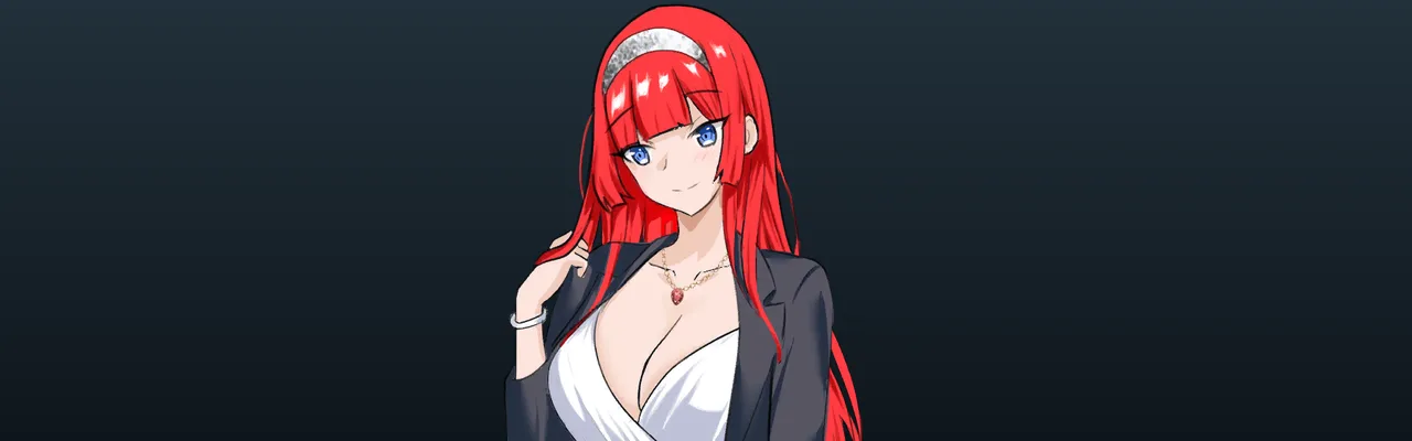Yumiko, with long red hair and a hairband